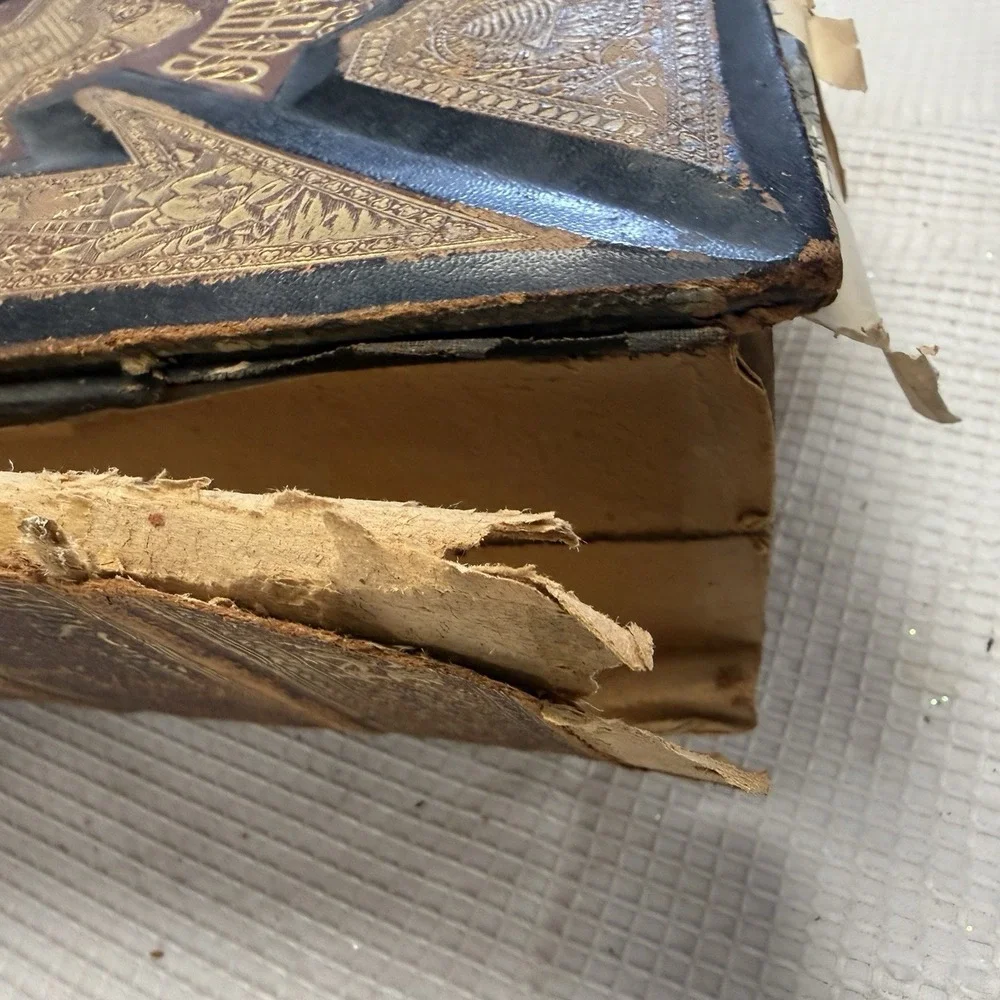 Antique 1800s German‎ Holy Bible Heilige Schrift Scripture Leather Rough Book
